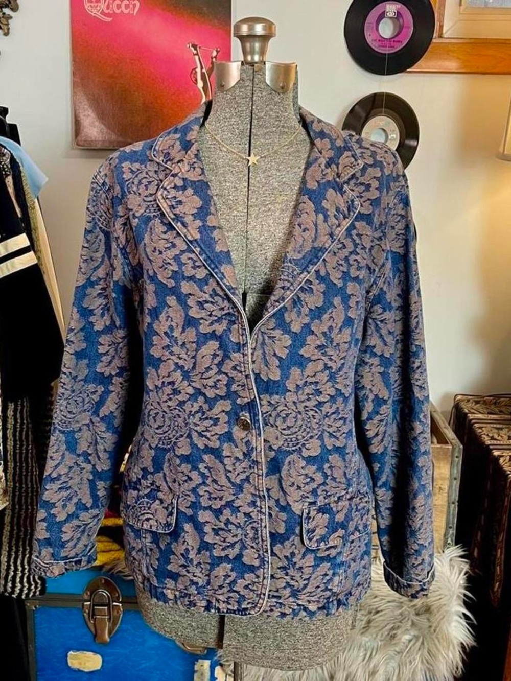 Blue Jacquard Denim Tapestry Jacket